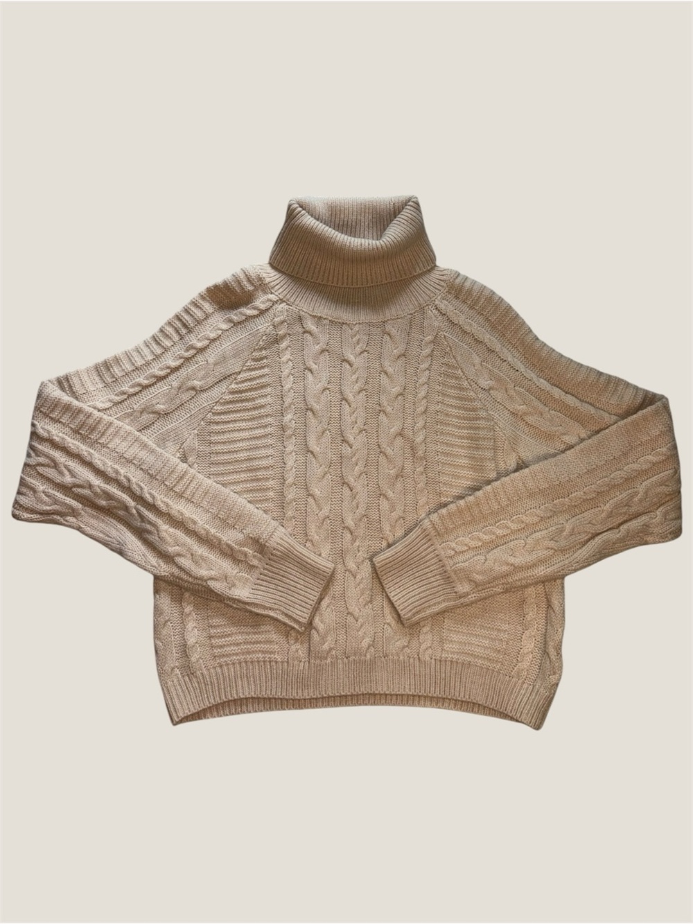 Lulu's Beige Cable Knit Cropped Turtleneck Sweater